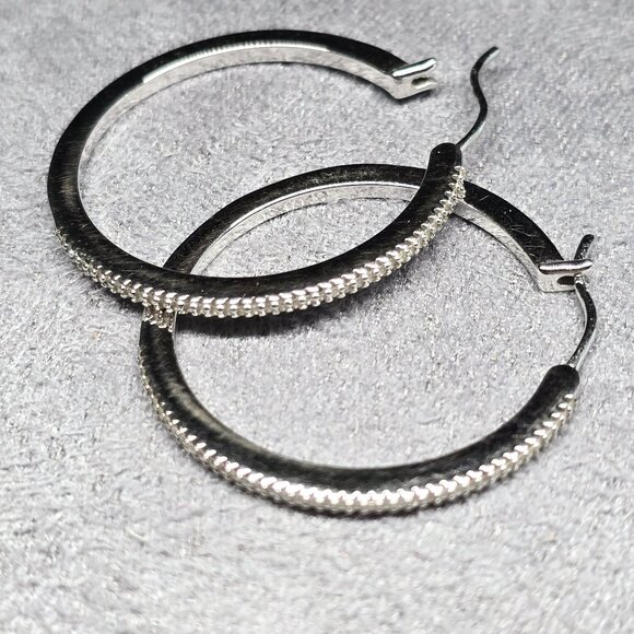 Sterling Silver and Diamond Hoop Earrings 1.25 in EUC - Picture 2 of 3